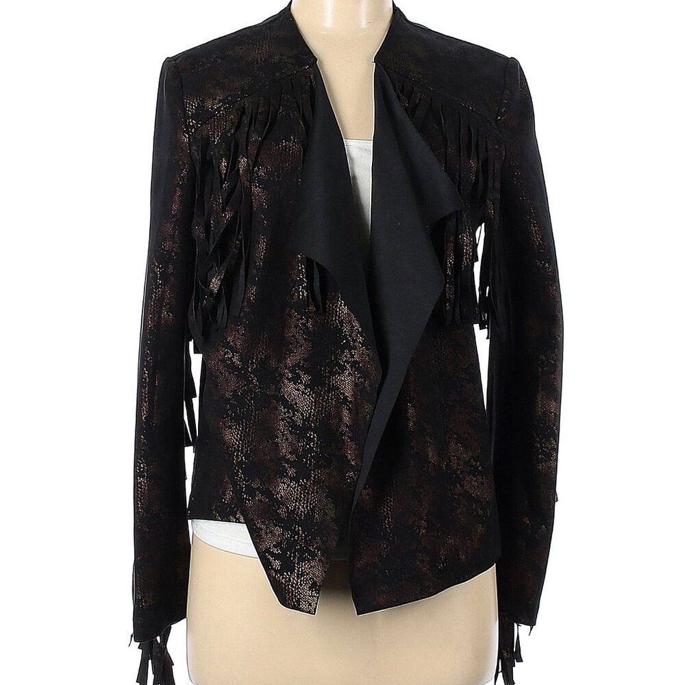 NWT Alberto Makali black, bronze fringe knit blazer cardigan, Medium